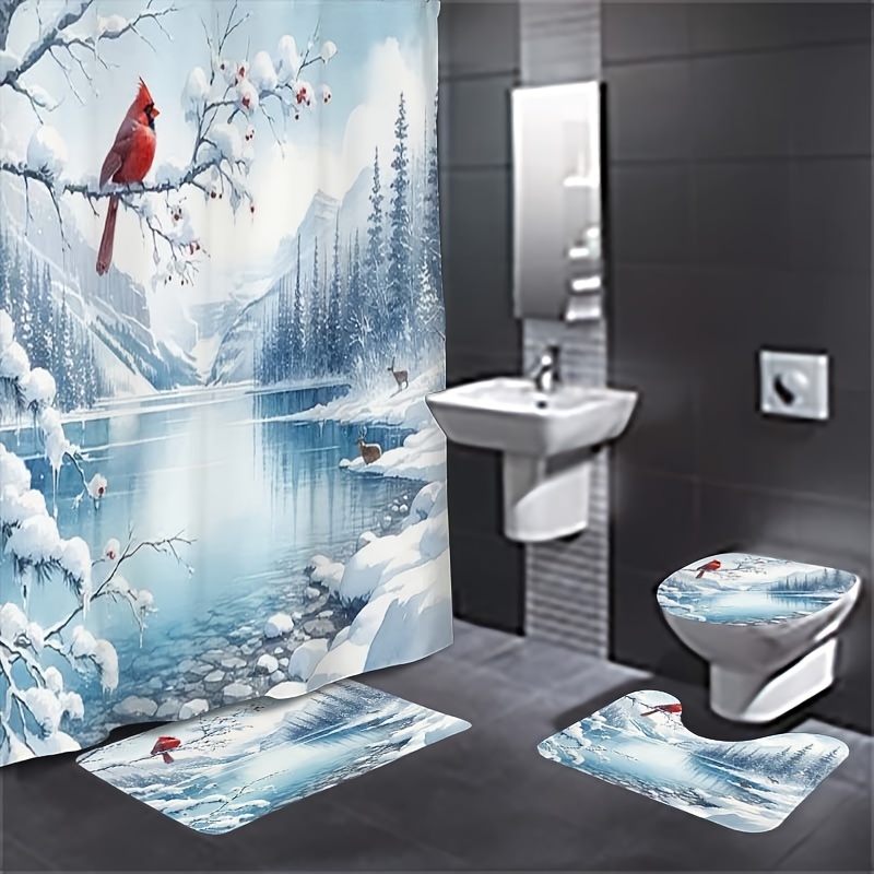 

1/3/4pcs , Pattern, Bathroom - Curtain Set, Bathroom Curtain, And Bathroom Mat, Mat, U-shaped Mat, Bathroom Decoration Set, 12 Curtain , , Christmas Decorations, Curtains, New Decorations