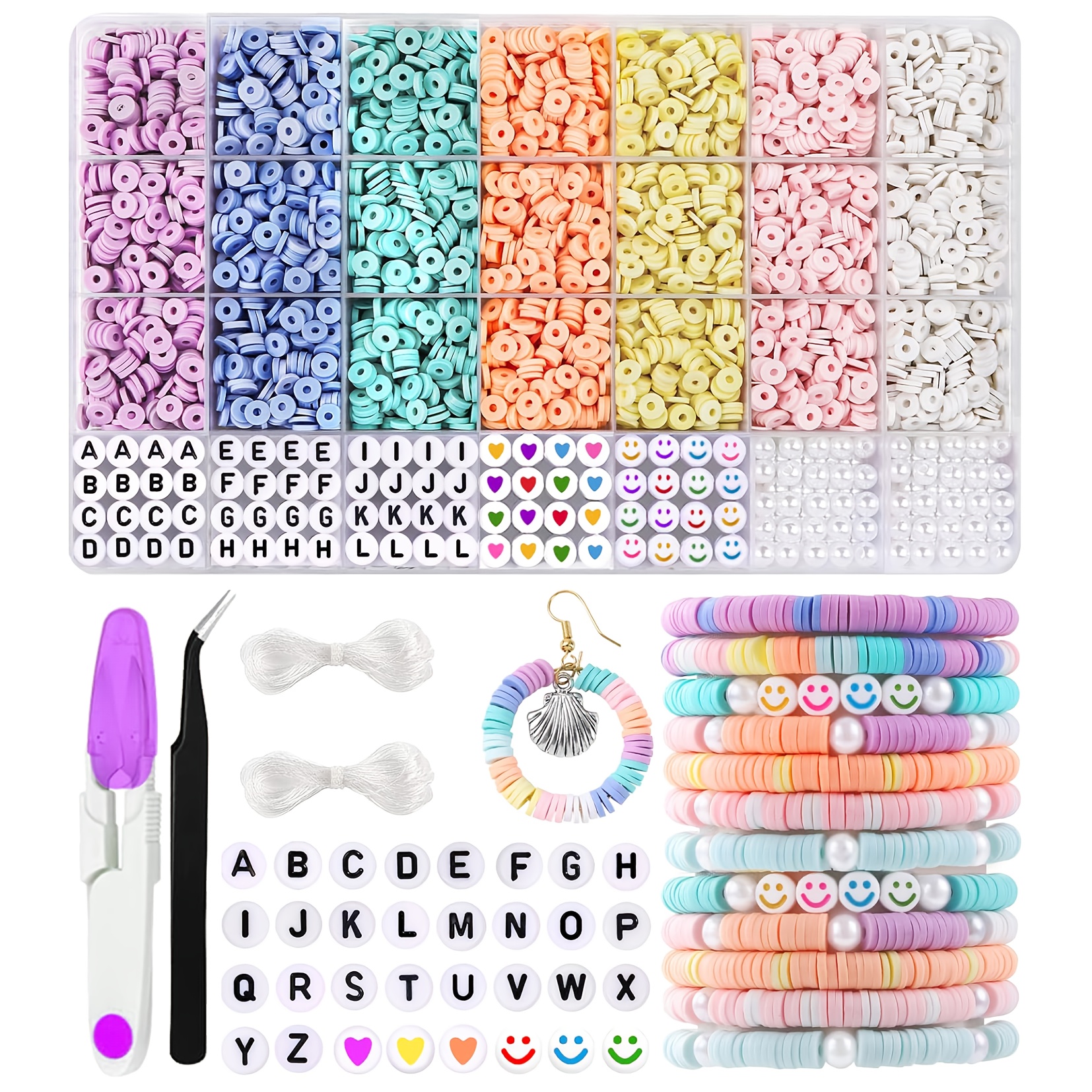 

3360 Clay Bead Bracelet Making Kit With 7 Polymer Flat Beads For Girls, Adult Gifts Flat Beads Letter Beads And Pearls Bracelet Jewelry Making Kits