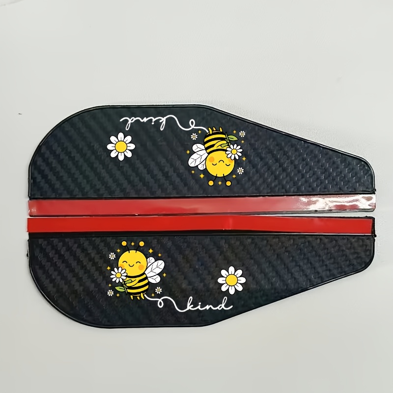 TEMU 2-pack Bee And Daisy Design Car Rearview Mirror Rain Visor Sunshade Cover, Durable Pvc Material, , , Dustproof And Rainproof