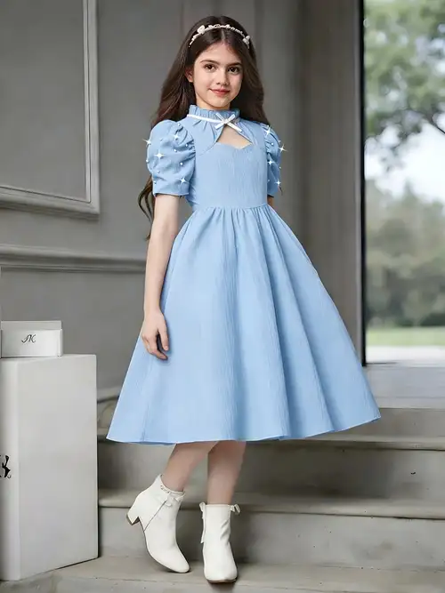 trendy dresses for teenage girl Teen Girl's Summer Floral Dress with Bow Strap & * Neckline - Short Sleeve A-Line Dress for Weddings, Parties, Beach Outfits