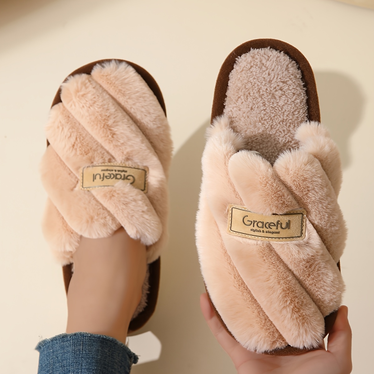 Image of Unisex Casual Striped Slip-on Slippers, Non-slip Indoor Floor Shoes, Fabric Upper/inner With Eva Sole, Hand Washable - Footwear, Women Shoes