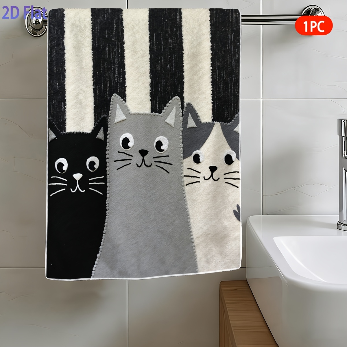 TEMU 2d Flat, 1pc, Hand Towel, Looking At The Camera, Patterned Towel, Ideal As A Valentine's Day, Easter Decoration, Suitable For Kitchen, Home