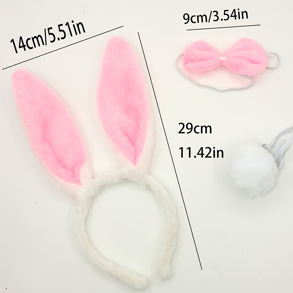Tabanzhe Bunny Costume Accessory Set - Fluffy Cute Bunny Ears Headband, Bow And Tail - Suitable For Children Animal Fancy Dress Party, Halloween