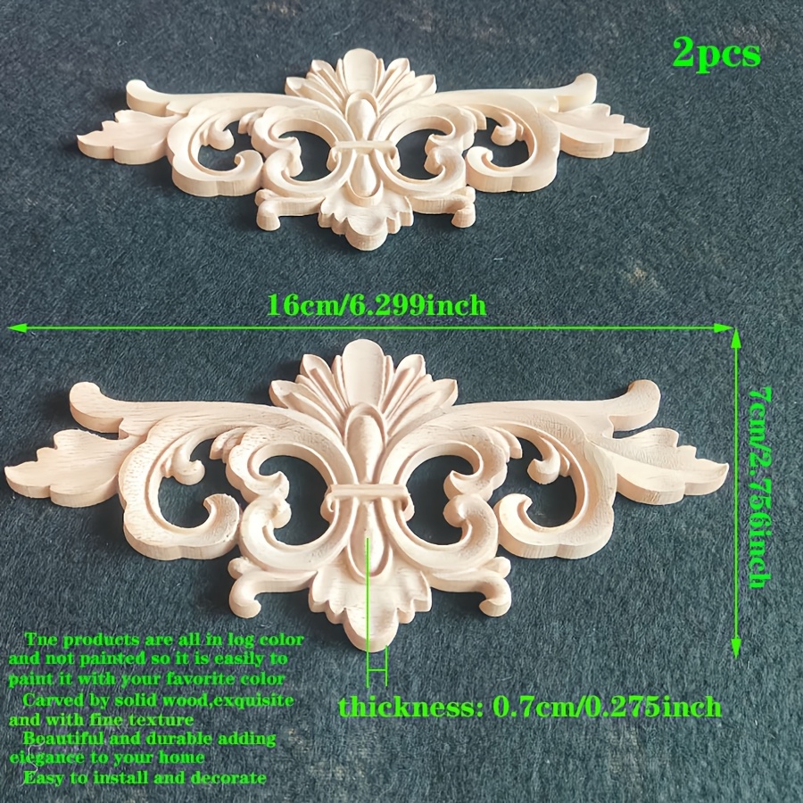 E-shop 2 Stück Massivholz geschnitzte Inlay-Holzapplikationen für , unlackiertes Holz, Holzbearbeitungsbedarf 22x10cm/8.66x3.937inch,