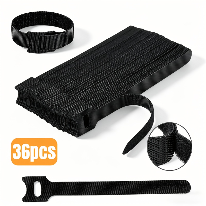 TEMU 36-pack Black Nylon Cable Ties, Reusable Cable Organizers For Headphone, Power, And Data Cables, Adjustable Fastening Straps - Desktop Cable