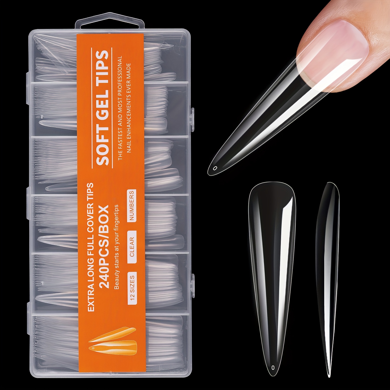 240 Stück Nageltips Transparent – Lange Sargform-Gel-Nägel Zum Selbermachen