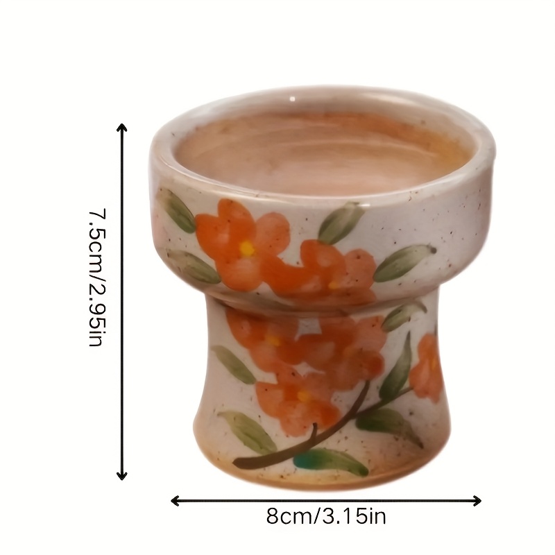 TEMU 1pc Handmade Ceramic Succulent Planter With Vivid Orange Flowers & Green Leaves - Retro Style Indoor/outdoor Decorative Pot With Drainage Holes,