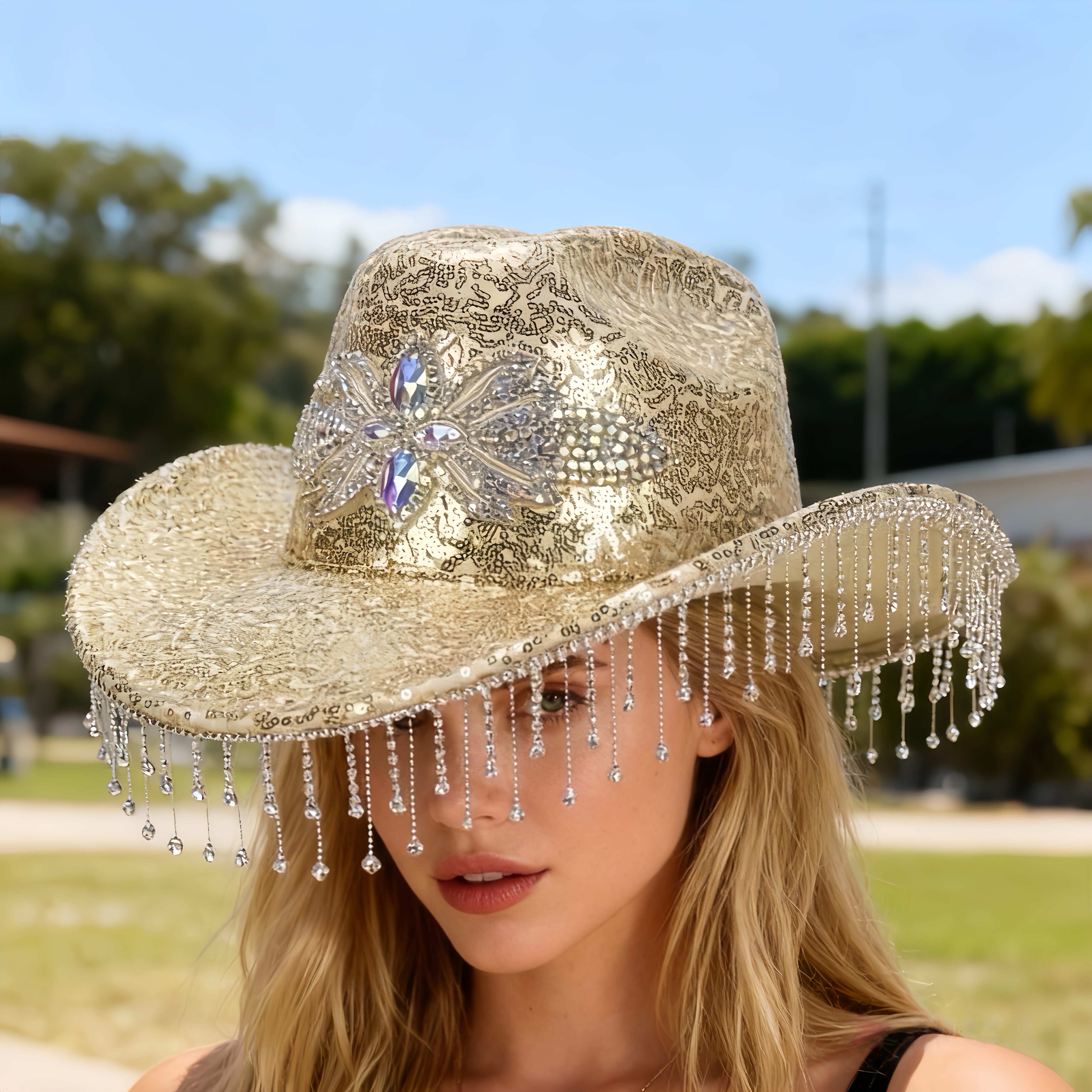 sparkly cowboy hat sold on Temu United States