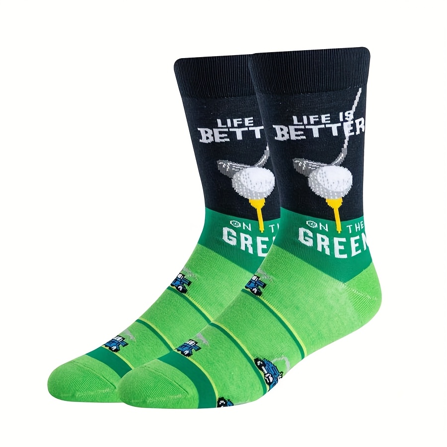 TEMU A Pair Of Men's Golf-themed Mid-calf Socks, Breathable And Comfortable With , Suitable For Outdoor Wear. Are Soft, Elastic, And Worn By Men And