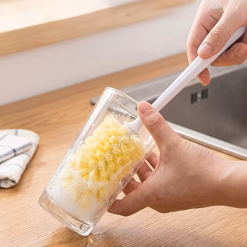 long handle bottle brush cleaner high density soft bristle cup scrubber for kitchen glass mug water bottle deep cleaning tool with hanging hole plastic material Product details 3