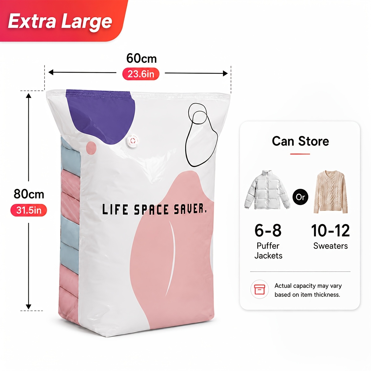 TEMU Pump-free Compression Storage Bags, Reusable No-vacuum Space Saver Bags For Clothes, Comforters, Quilts & Bedding, Press-to-compress Travel
