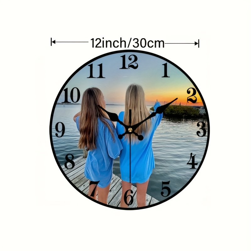 TEMU Customizable Silent Wooden Wall Clock - 12-inch Round , Personalized Photo Customization, Battery Operated (aa Batteries Not Included), Suitable