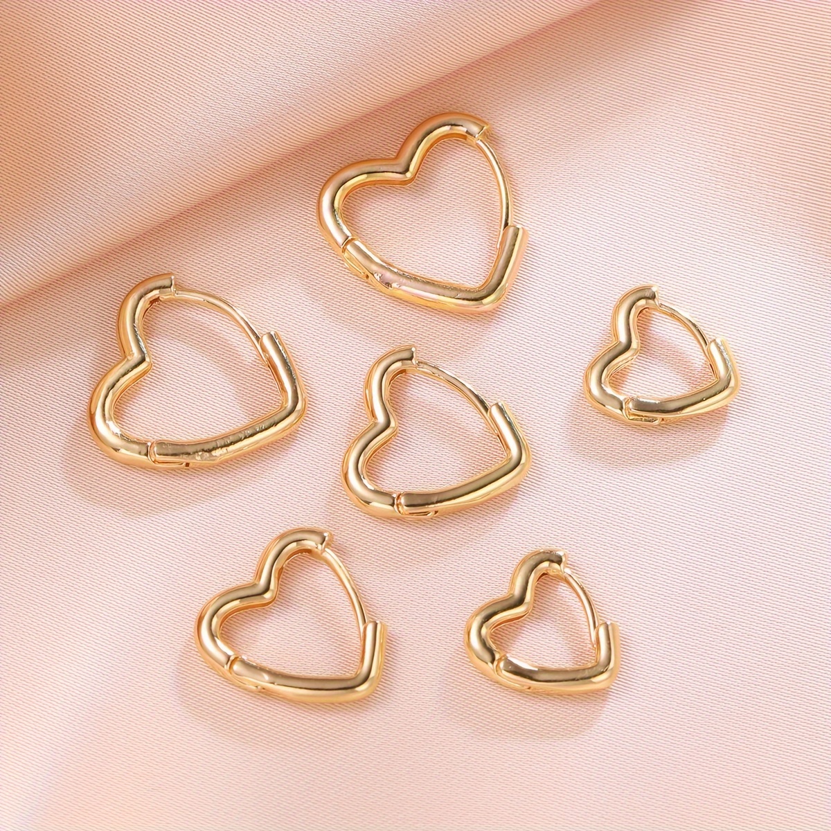 Vintage 6 Pack Heart Shaped Copper Earrings Stainless Steel Studs Set
