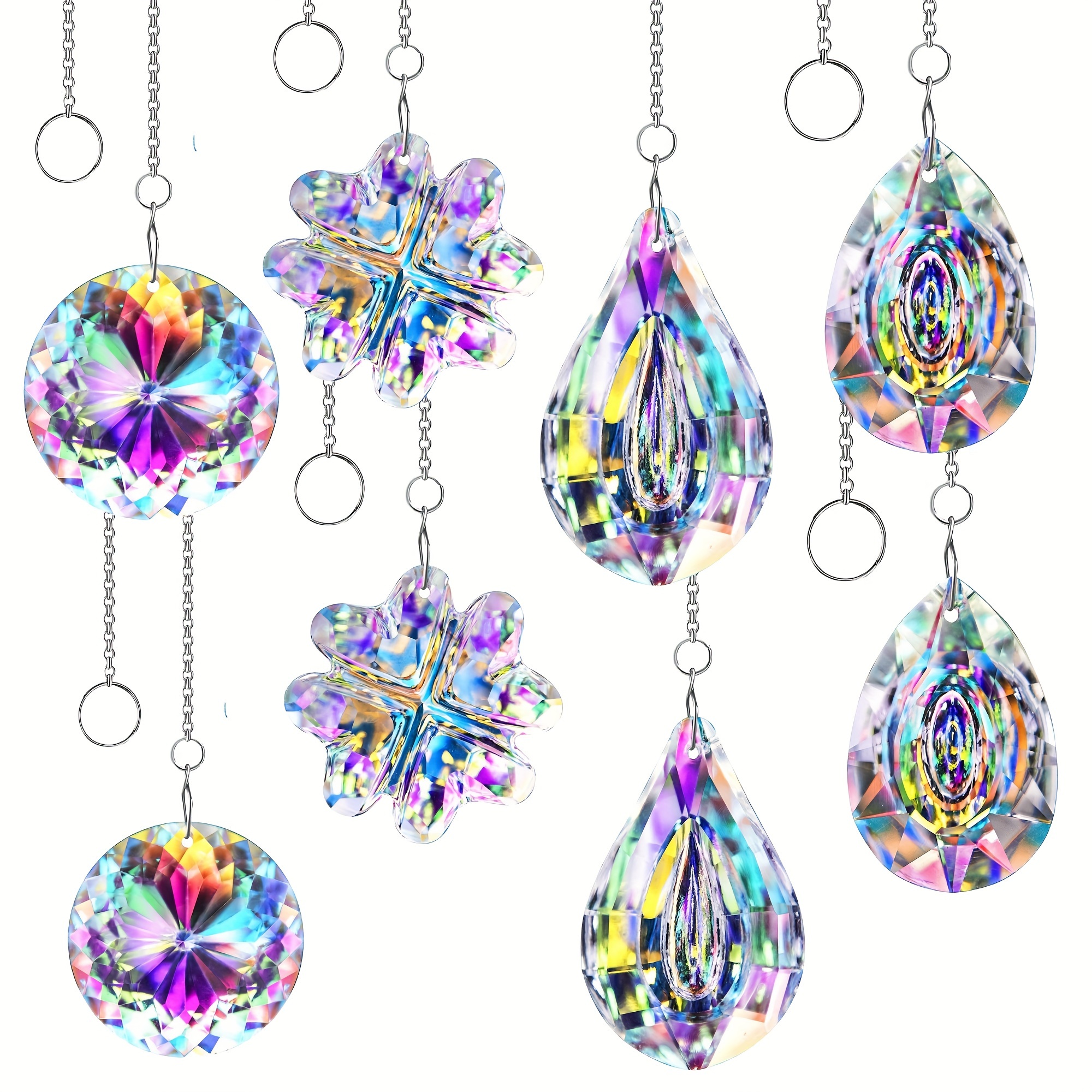 

8pcs K9 Crystal Pendant Prism Sun Window Hanging Crystal Engraved Prism Rainbow Pendant, Suitable For Fan Home Decoration Valentine's Day Christmas Day Gift