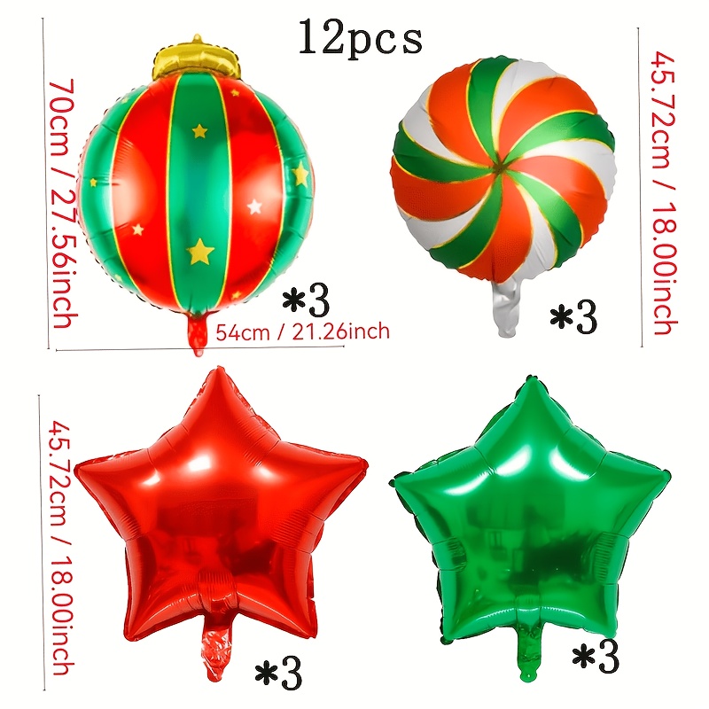 TEMU 12pcs Christmas Red Green Foil Balloon Set, Red And Decorative Windmill Polyethylene Film Balloons, Christmas Hanging Decorative Balloons,