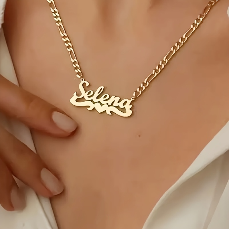 TEMU Custom Name Stainless Steel Pendant Necklace With Chain Personalized Nameplate Jewelry Golden Plated Letter Necklace For Women Stainless Steel Jewelry Gift For Daily Wear & Gifting