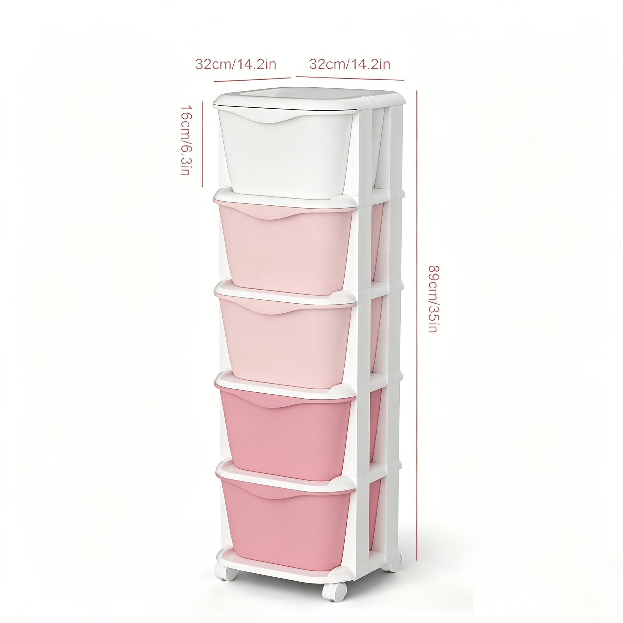 TEMU Armoire de rangement en plastique à de grande avec organisateur à tiroirs multicouches rose ou bleu à roulettes, facile à assembler, unité de