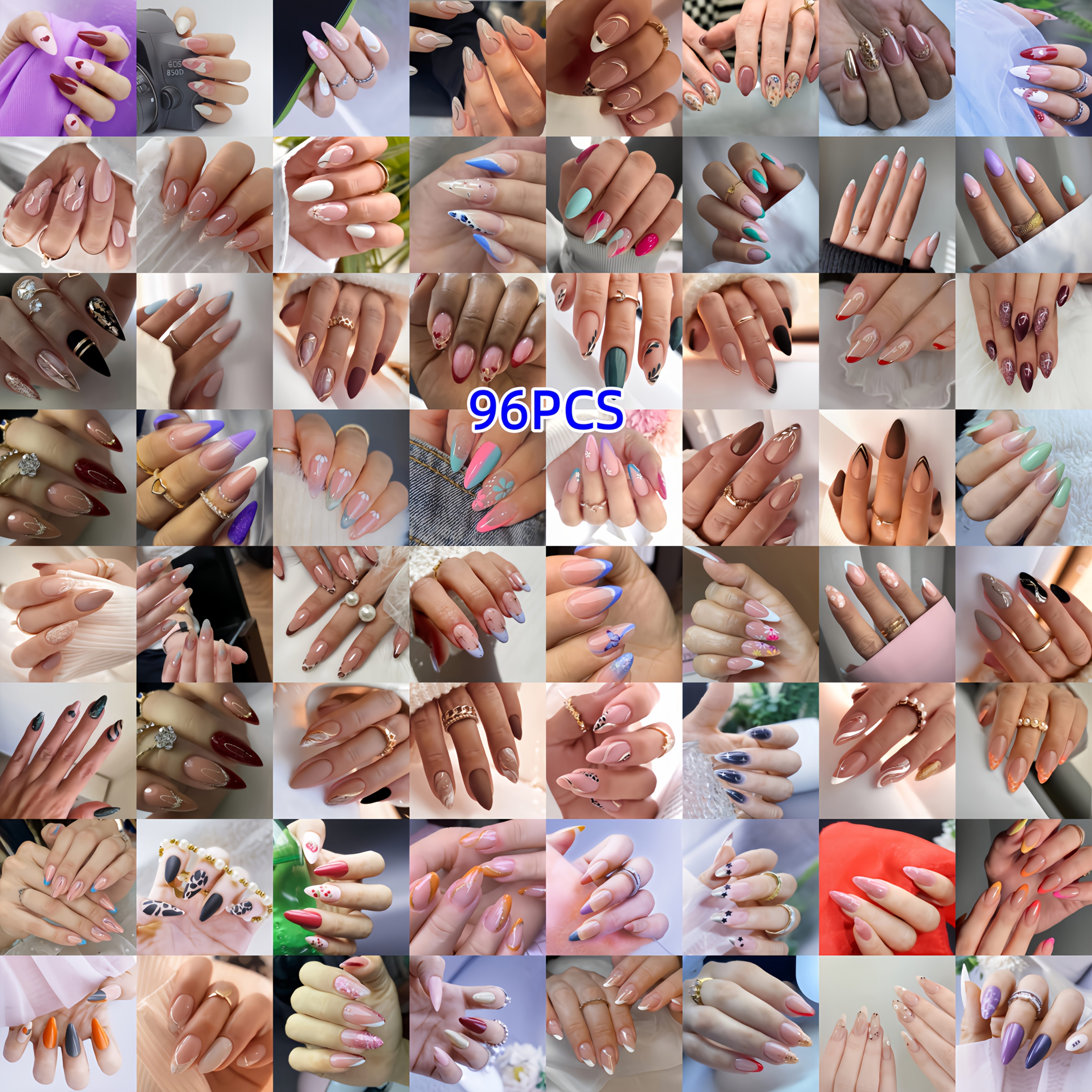 TEMU 96pcs Almond-shaped Random 4 Styles Of Colored False Nails Wearable Nails, Mixed Nails, Detachable False Nails, Women's Nails, Art, Y2k Nails,