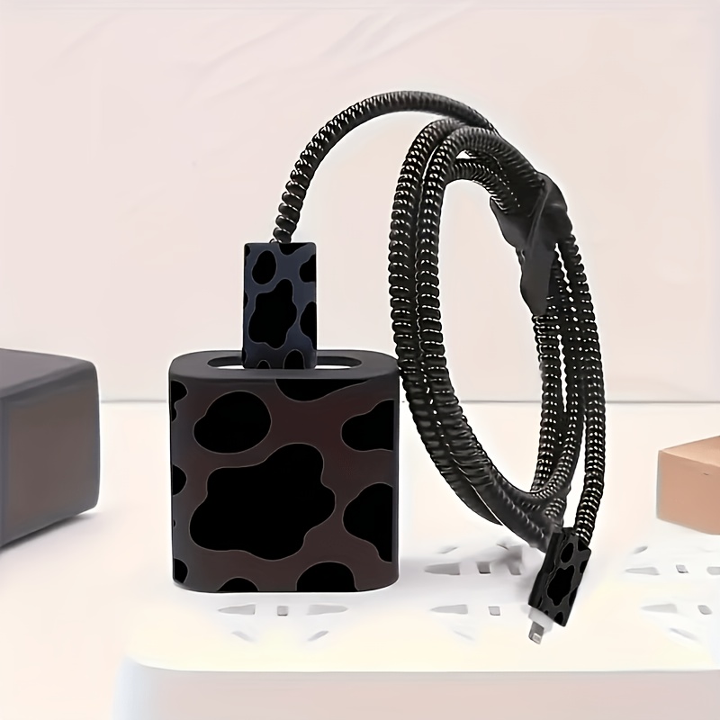 TEMU Étui de noir à pois laitsiers pour câble de charge rapide Apple 20W, étui de pour chargeur iPhone 14/15 Pro Max, 17