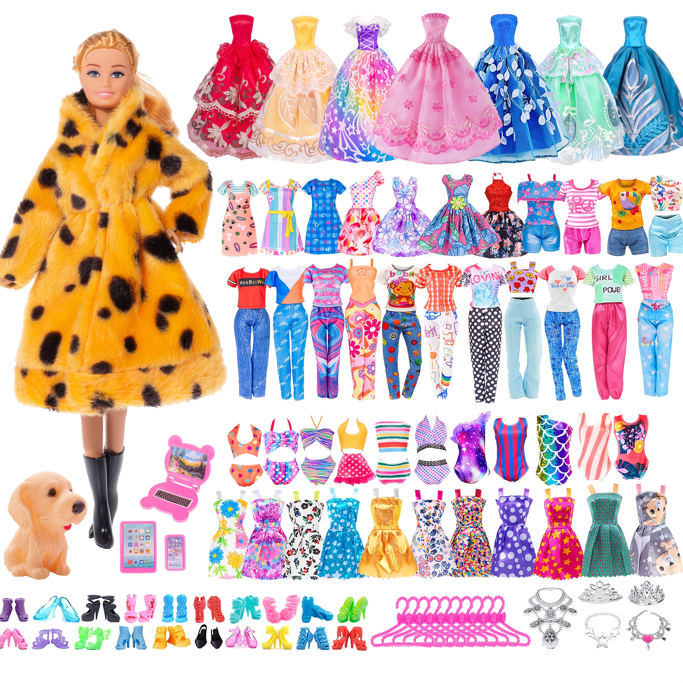 

50pcs Doll Clothes And Accessories Set - Includes Gowns, , Outfits, , And , Polyester , For Kids Aged 3+