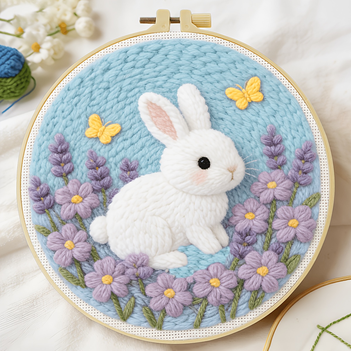TEMU Kit de , Conejito en de Lavanda, 20X20Cm/7.9X7.9 Pulgadas, Set de Herramientas Fácil para Principiantes, Bolsa de Materiales, Bolsa de