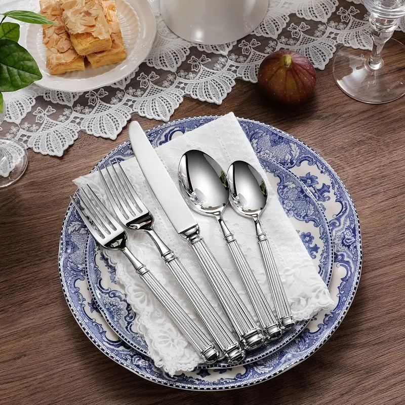 5pcs stainless steel roman pillar shaped golden and silver flatware set with polished for valentines day fathers day mothers day oktoberfest day Product details 2