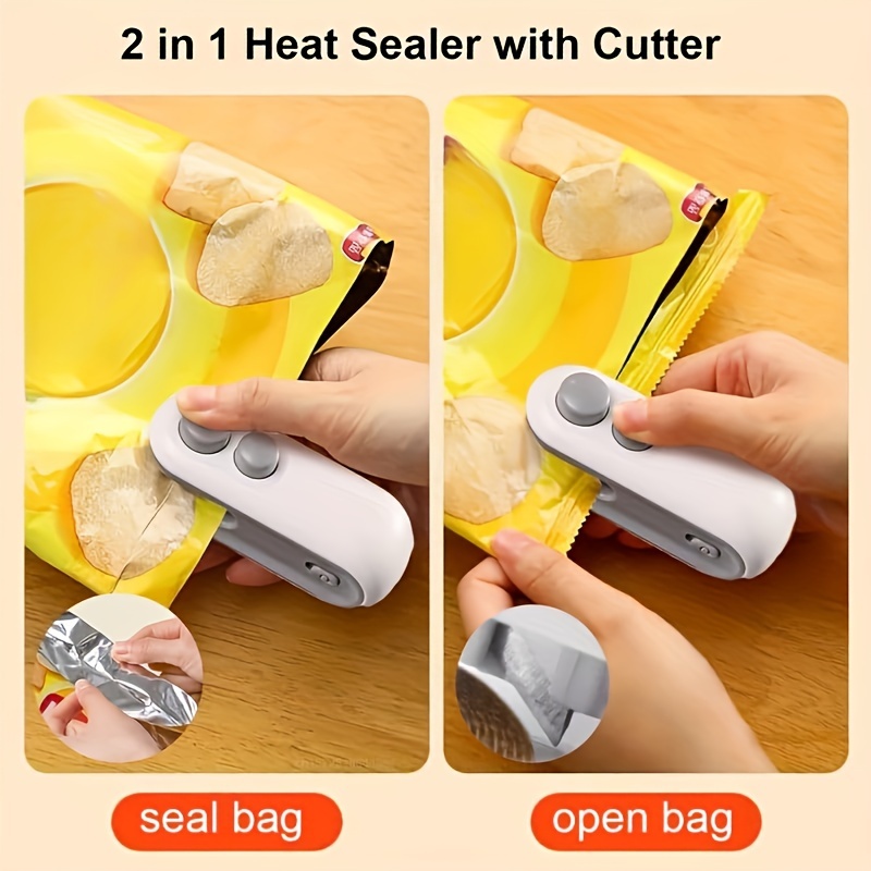 portable mini bag sealer usb rechargeable handheld heat press cutter non food contact built in lithium battery 16w plastic semi automatic for snack bag resealing details 3