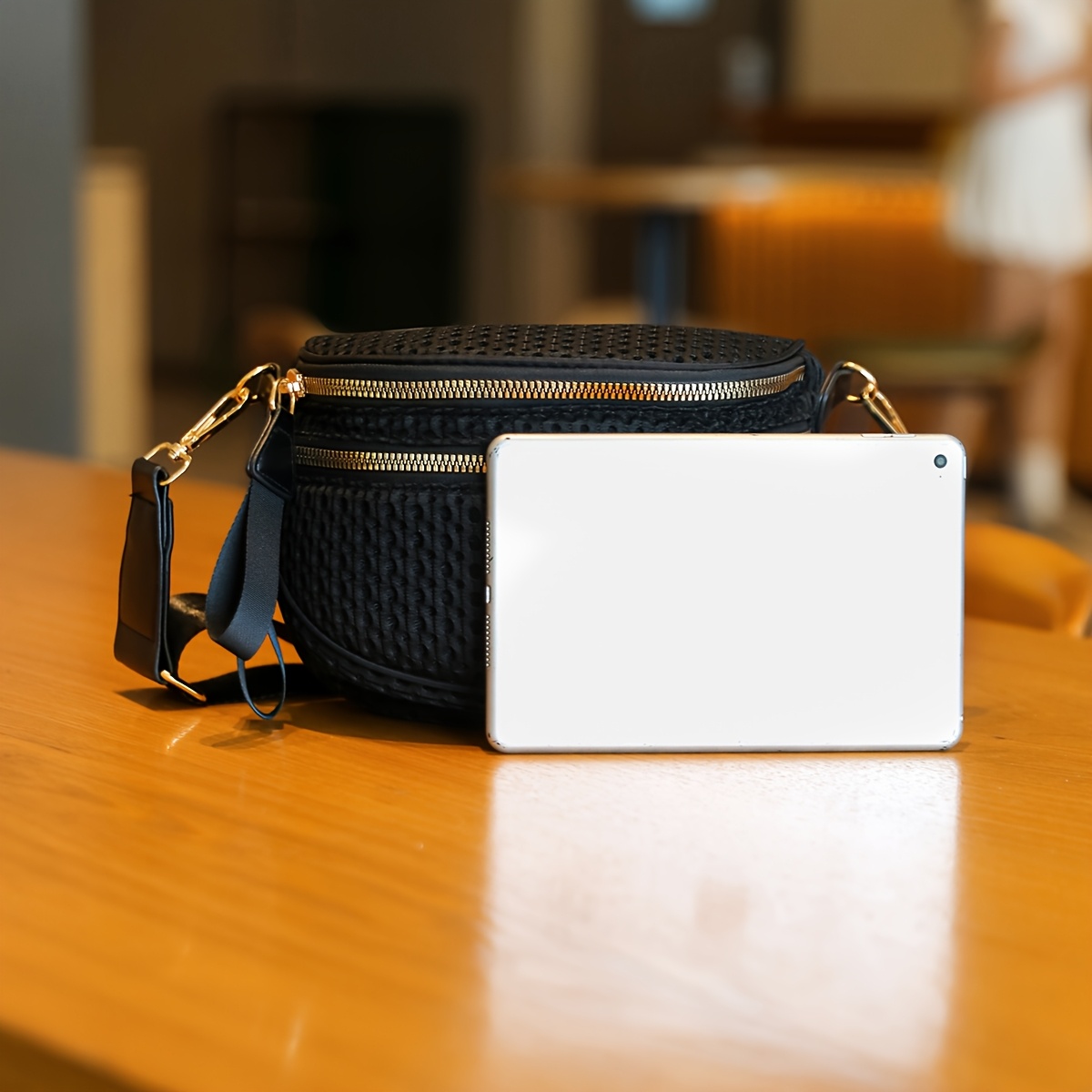 Black Mesh Crossbody Bag Details