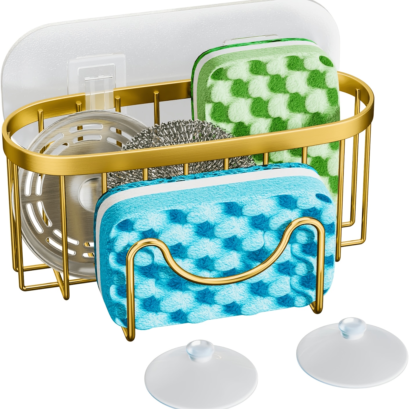 TEMU 1pc Stainless Steel Sink Caddy, No-drill Hanging Sponge And Dishcloth Holder, Kitchen And Bathroom Drainage Storage Rack For Sponges, Rags,