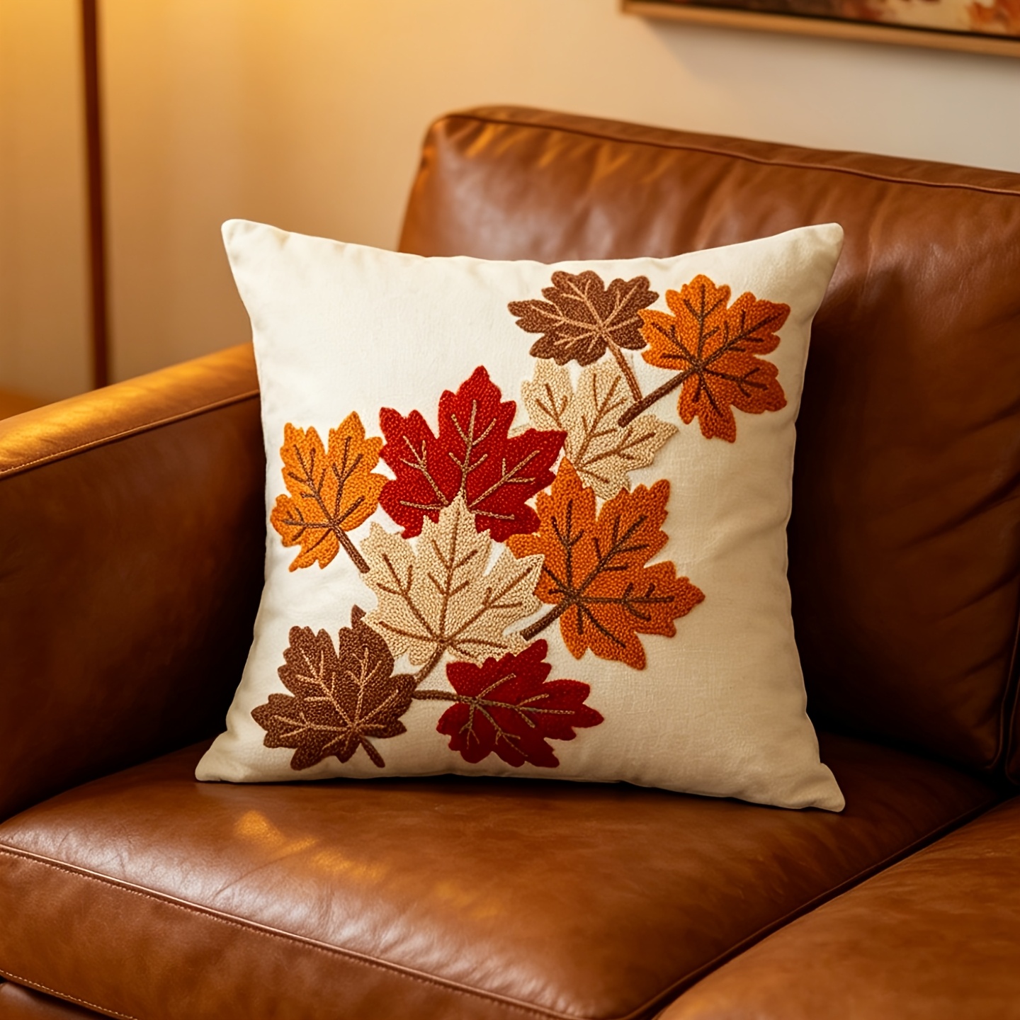 TEMU 1 pièce Taie d'oreiller coussin multi-tailles avec motif de feuille d'érable d'automne et broderie , Fête des , Universelle pour canapé et lit,