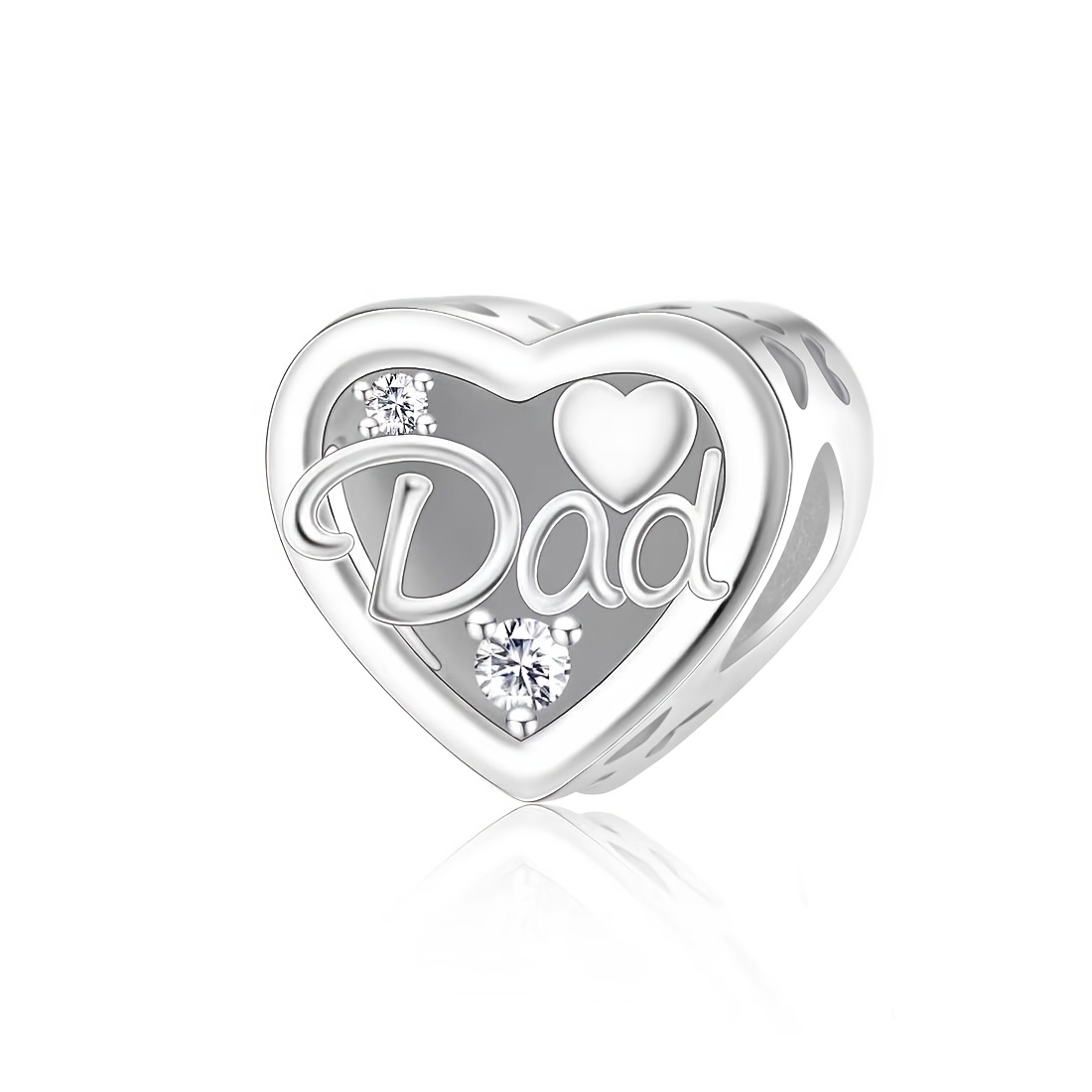 E-shop herzförmiger Anhänger aus versilbertem Kupfer mit „Dad“-Schriftzug auf Englisch, geeignet für die DIY-Herstellung von Schmuck, Armbändern oder