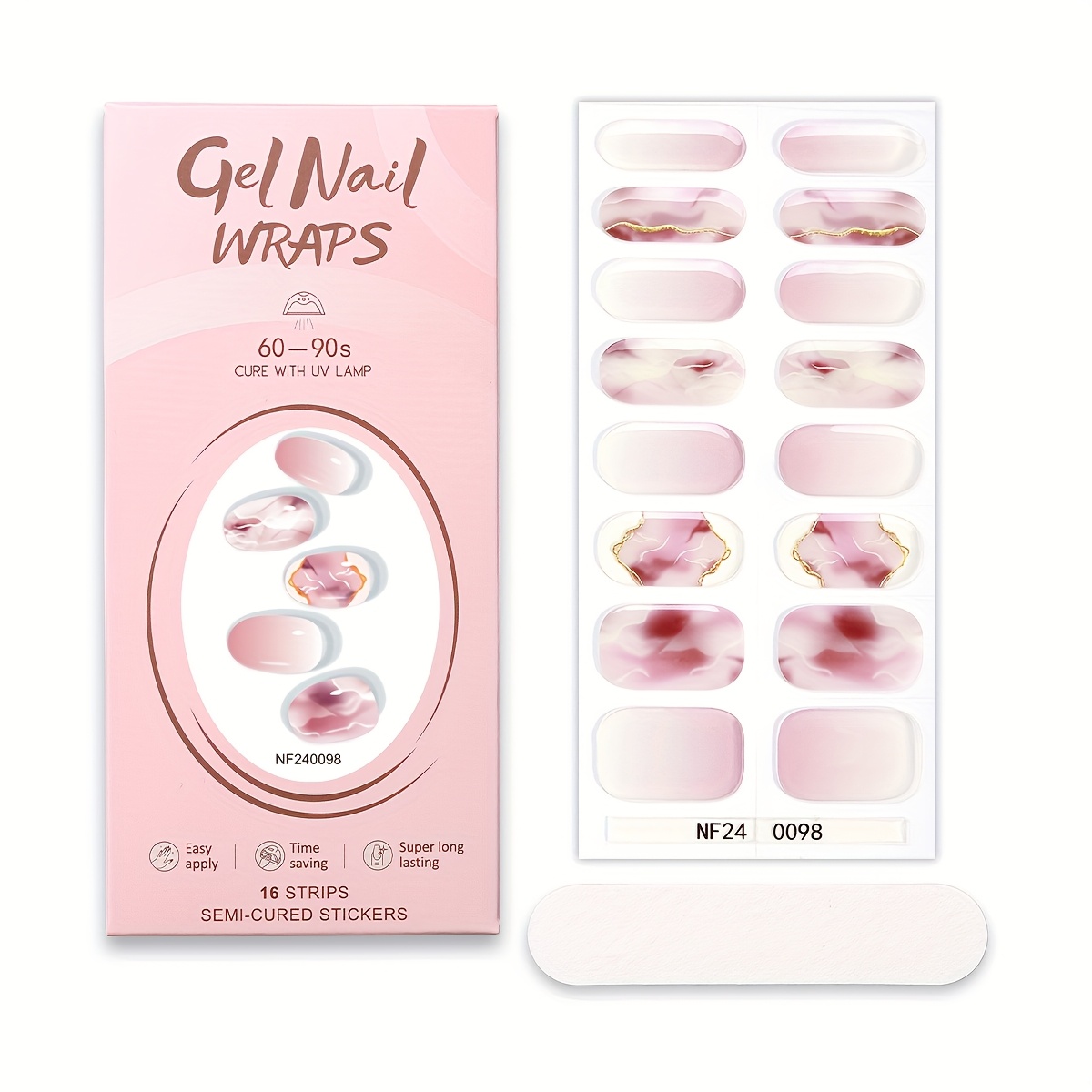 Image of Set Of 16pcs Semi-cured Gel Nail Wraps, Fresh And Sweet Pink And Purple Nail Stickers, Pink And Purple Halo Gentle Embellishment Design, , Ladies And Dating Party Nail Essential Nail Art Supplies
