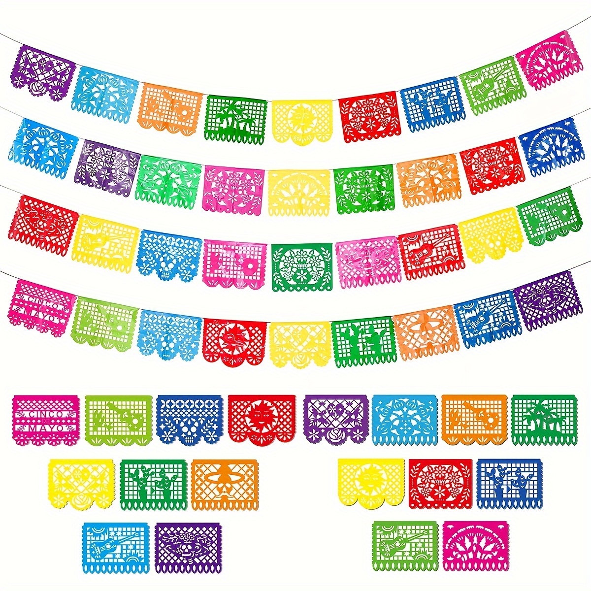 

60-foot Fiesta Party Banner - Vibrant Plastic Design For De & Dia De Los Muertos Celebrations, Decor Supplies, Mexican Party Banner, 36pcs-4pcs, Fiesta Themed Party Decorations