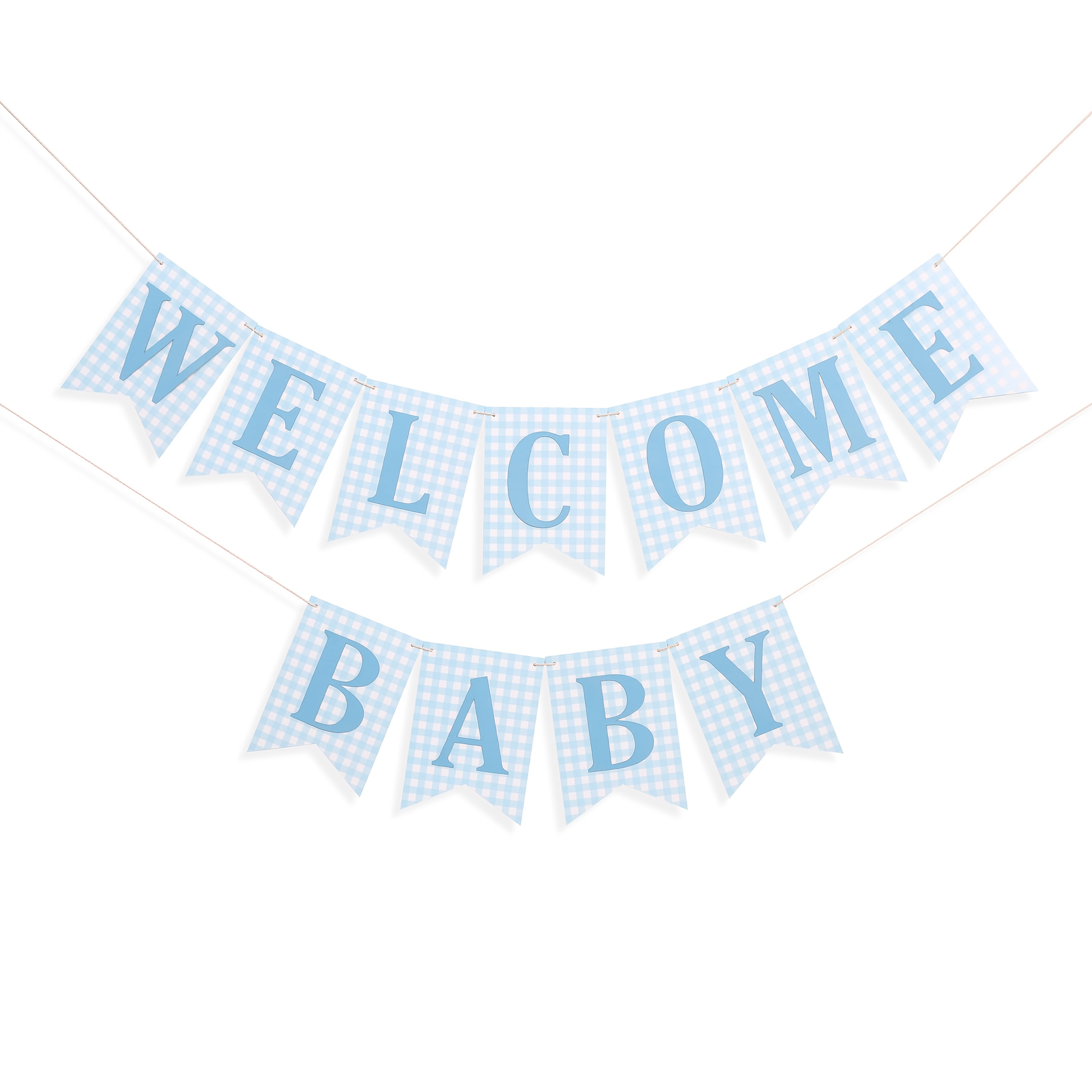 Image of Cute Blue Gingham Welcome Baby Banner Baby Shower Decoration For Boy Gender Reveal Party Newborn Welcome Garland Photo Backdrop Party Supplies