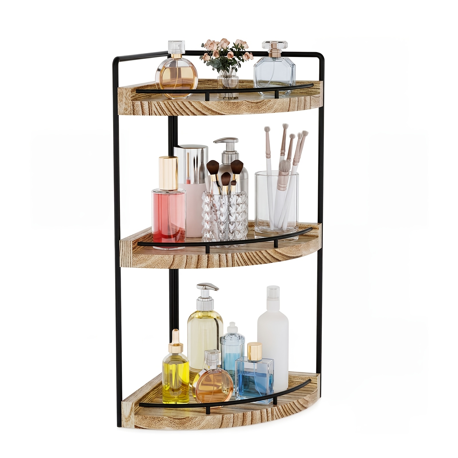 Corner Shelf, 3 Tier Small Countertop Shelf Natural , Compact Perfectly Utilizes Corner, 3 Layer Classified Storage For Bathroom Kitchen Vanity, Shelves