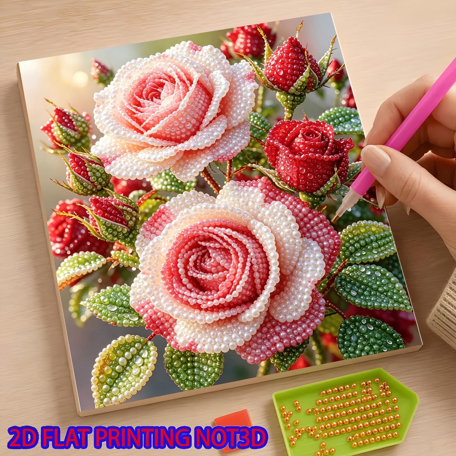 TEMU 2d Flat 1pc Pearl Bloom Christmas Element Diamond Pearl Painting Frameless, Autumn/winter New Colored Pearl Diamond Painting Set Suitable For