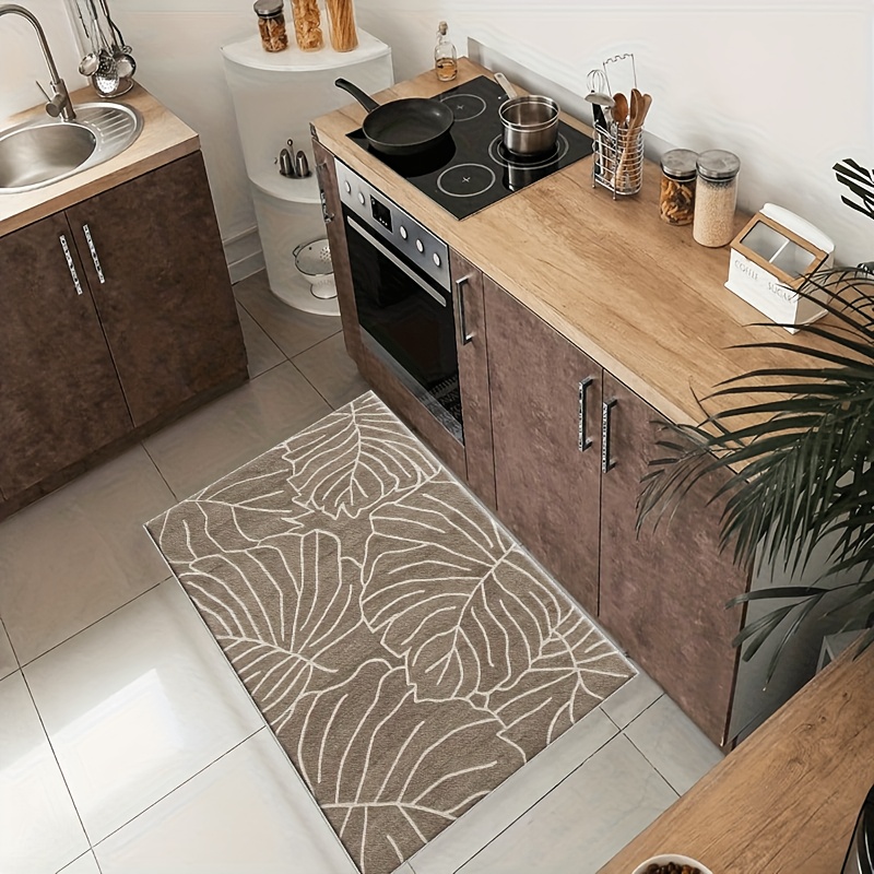 TEMU 2d Flat Printing Flannel Material Door Mat, Flannel Rectangular Entrance Rug With 10mm Thickness And 500g/m2 1pc Tropical Leaf Pattern Durable