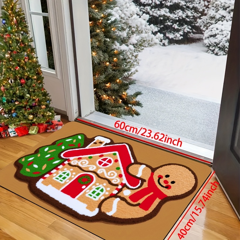 TEMU 1pc Gingerbread House Suitable For Indoor/outdoor - Thickened Non-slip Entryway, Machine Washable Soft Mat Suitable For Living Room, Bedroom,