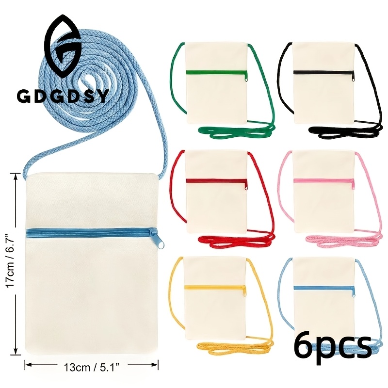 TEMU Lot de 6 sacs bandoulière en toile - Sacs messager vierges, rectangulaires, étanches, fermeture à glissière, en toile multicolore pour peinture