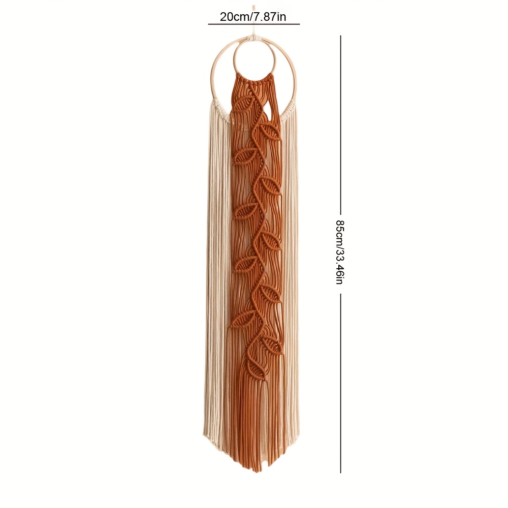 TEMU 1pc Macrame Wall Hanging, Bohemian Style Wall Decor Tapestry, Hand- Bamboo Hoop With Leaf Tassels, Wall Tapestry For Background Wall Decoration