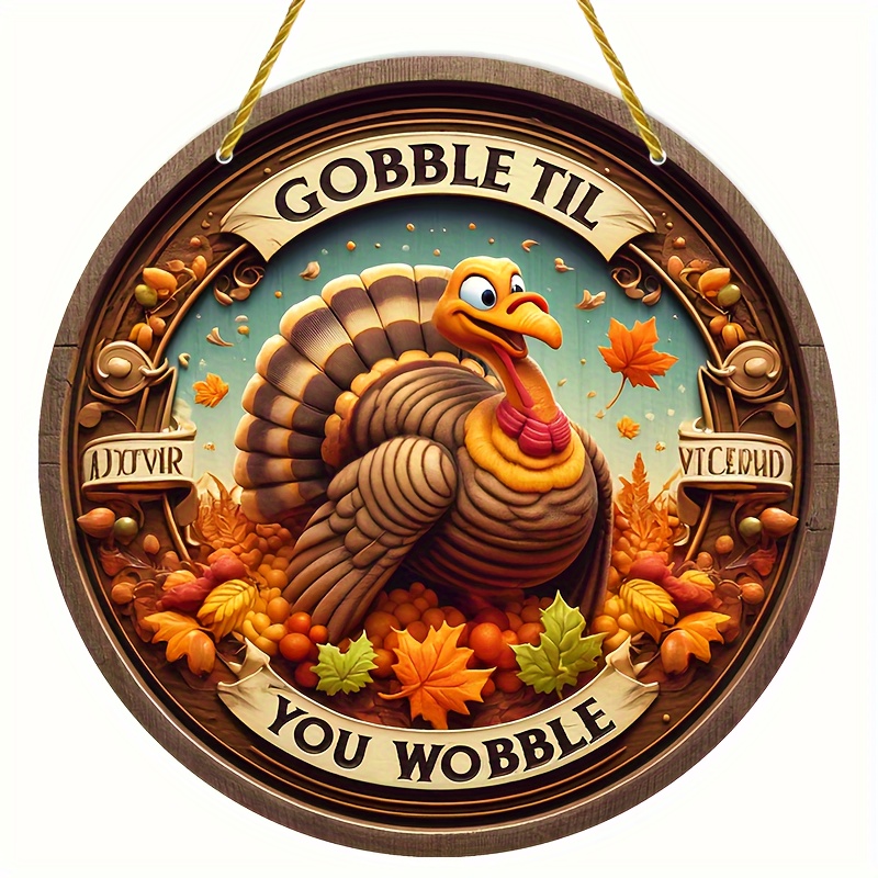 

Vintage Thanksgiving Turkey & Fall Wreath Aluminum Sign - 5.9" Round Metal Plaque For Home, Bar, Cafe, Garage, Porch Decor - Whimsical Farmhouse Wall Art Gift