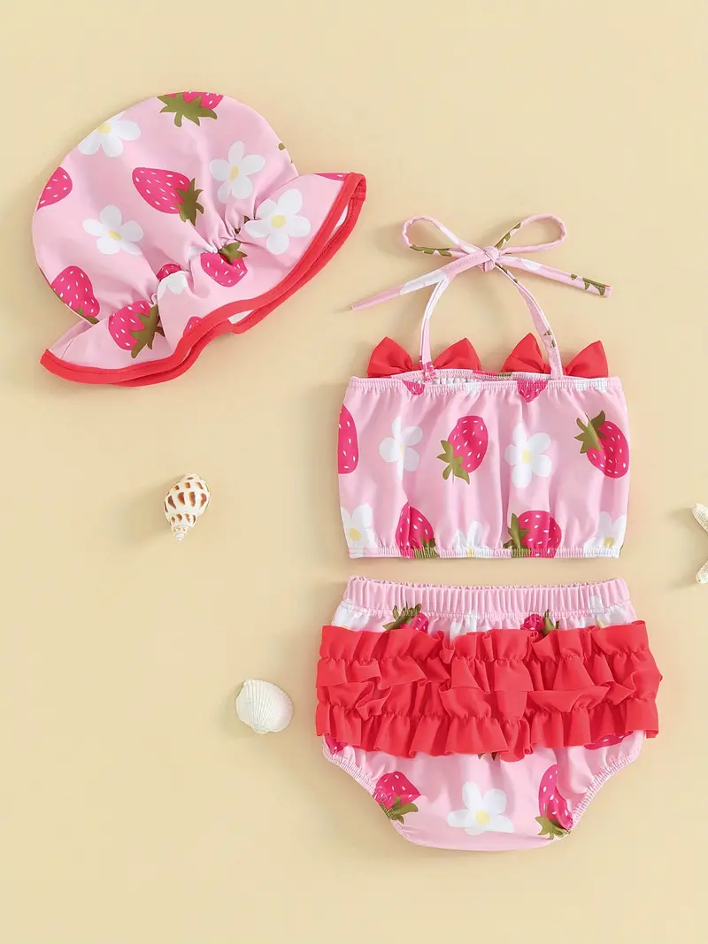 toddler baby girls swimsuit strawberry mermaid print bikini Temu