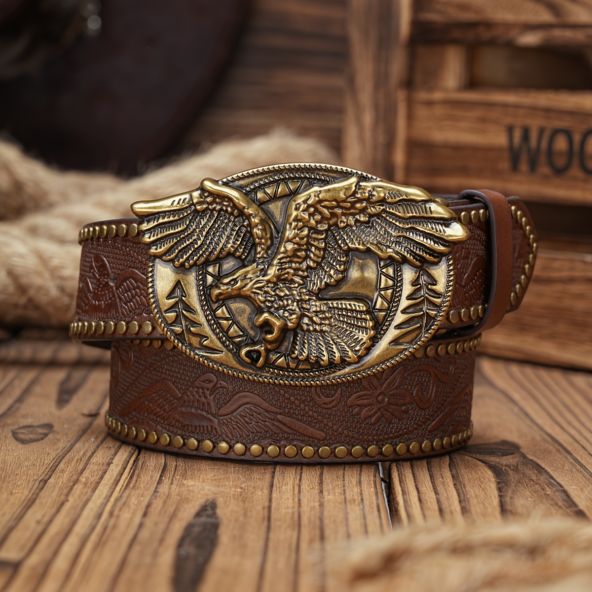 

Bh Vintage-style Leather Belt For - Western Cowboy Design With Floral Engraved , Jeans