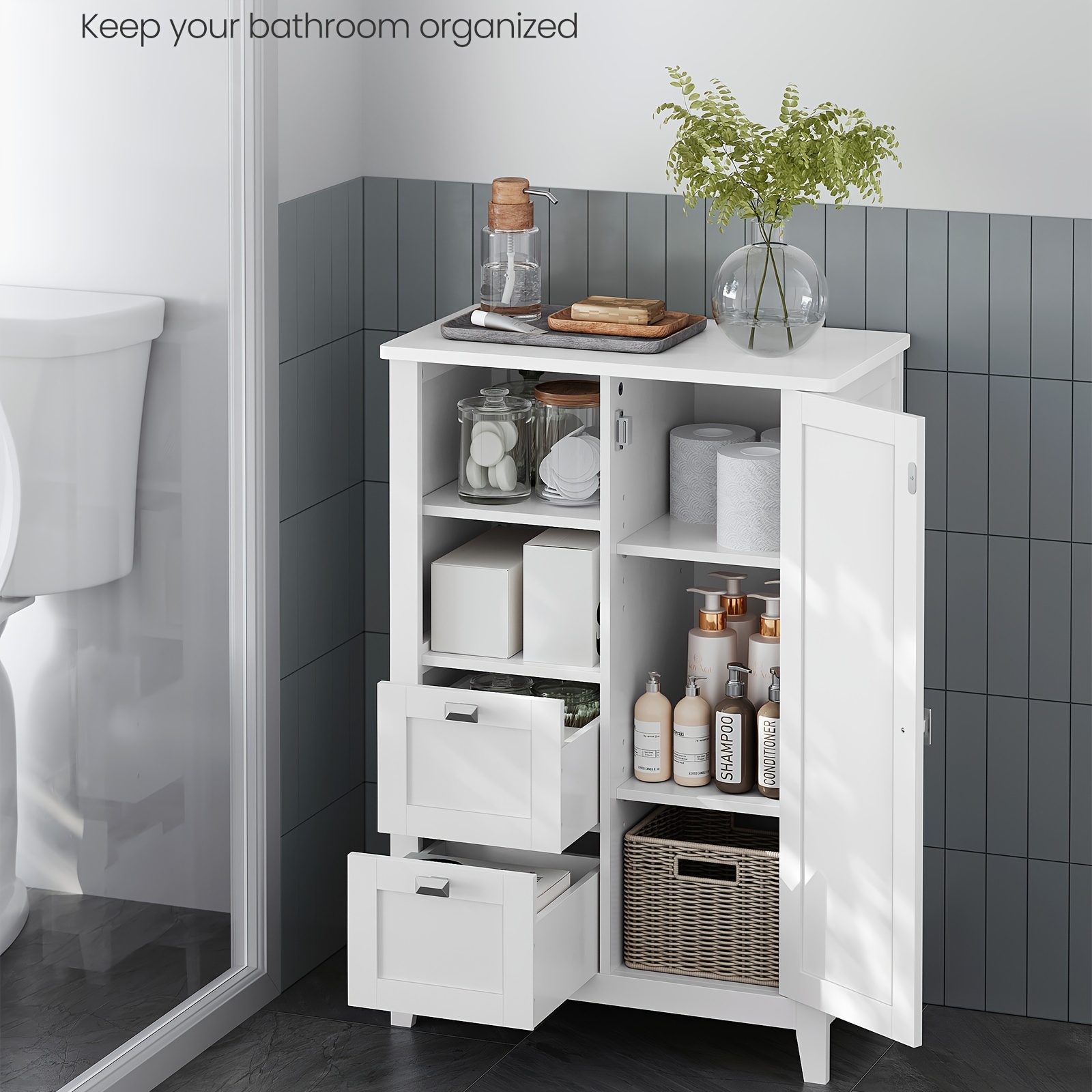 

Vasagle Bathroom Floor Storage Cabinet, Bathroom Cabinet Freestanding, Kitchen Cabinet, With Open Compartment, 2 Drawers, Adjustable Shelves, 11.8 X 21.7 X 31.5 Inches, White