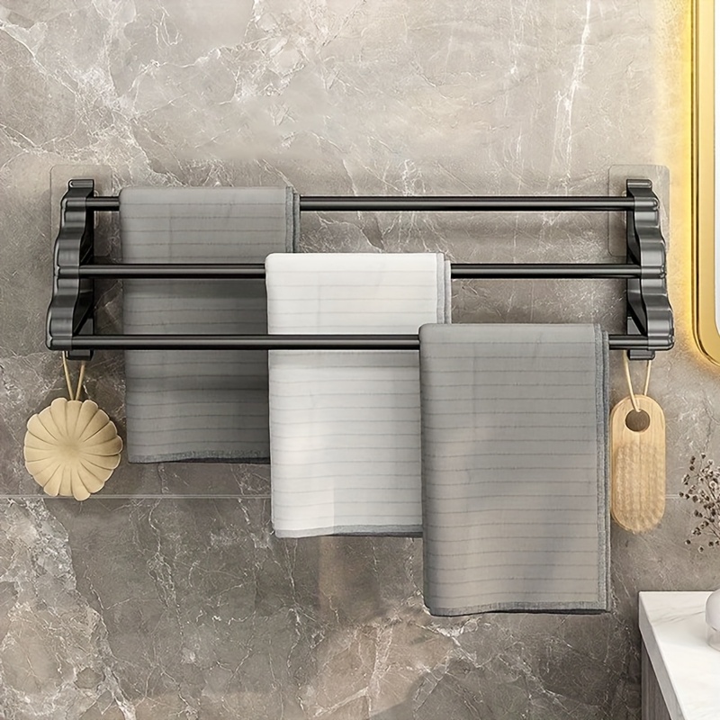 

1pc Modern Plastic Towel Bar Rack, Wall-mounted Double Rod Towel Holder, No-drill Bathroom Storage Organizer, Space-saving Bath Accessory