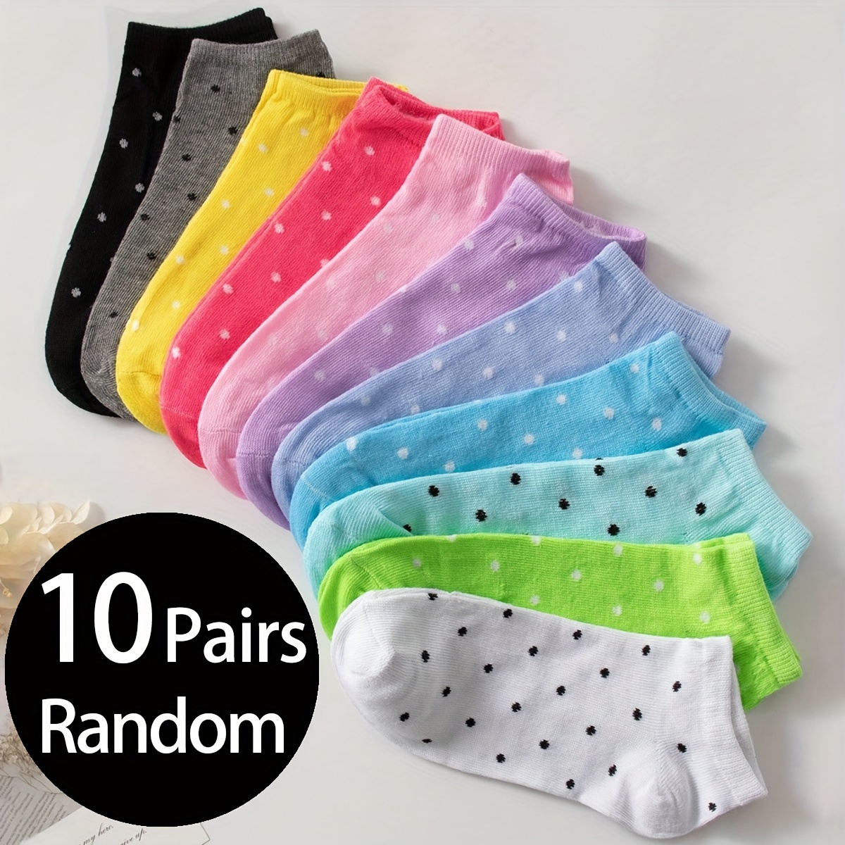 

10 Pairs Candy Color Polka Dot Socks, Casual & Breathable Ankle Socks, Women's Stockings & Hosiery