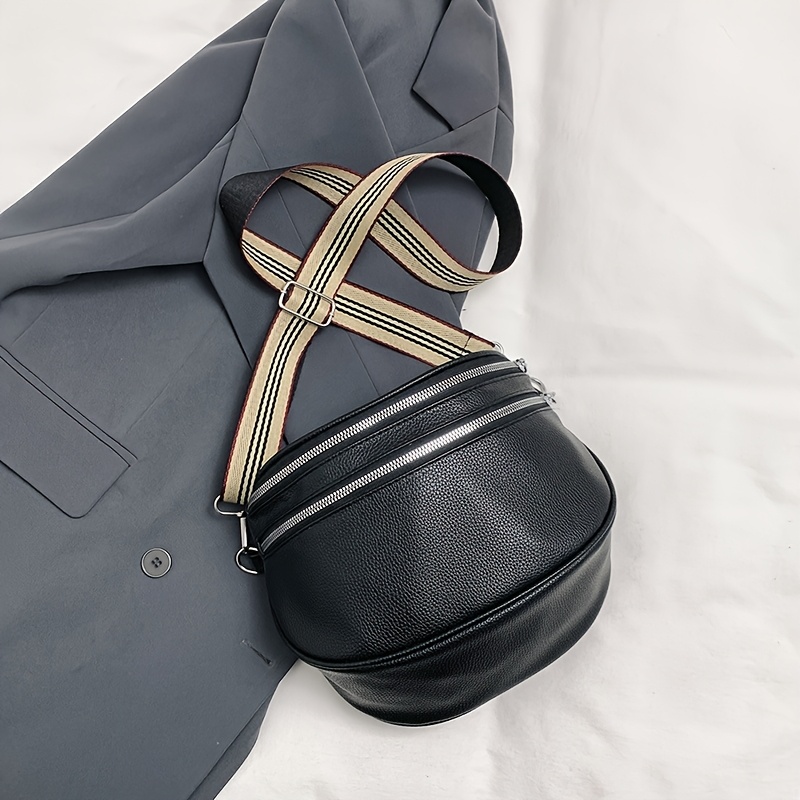 Image of Wide Shoulder Strap Western Style Large Bag Simple Casual Single Shoulder Bag Solid Color Lightweight Commuting Waist Bag Crossbody Bag