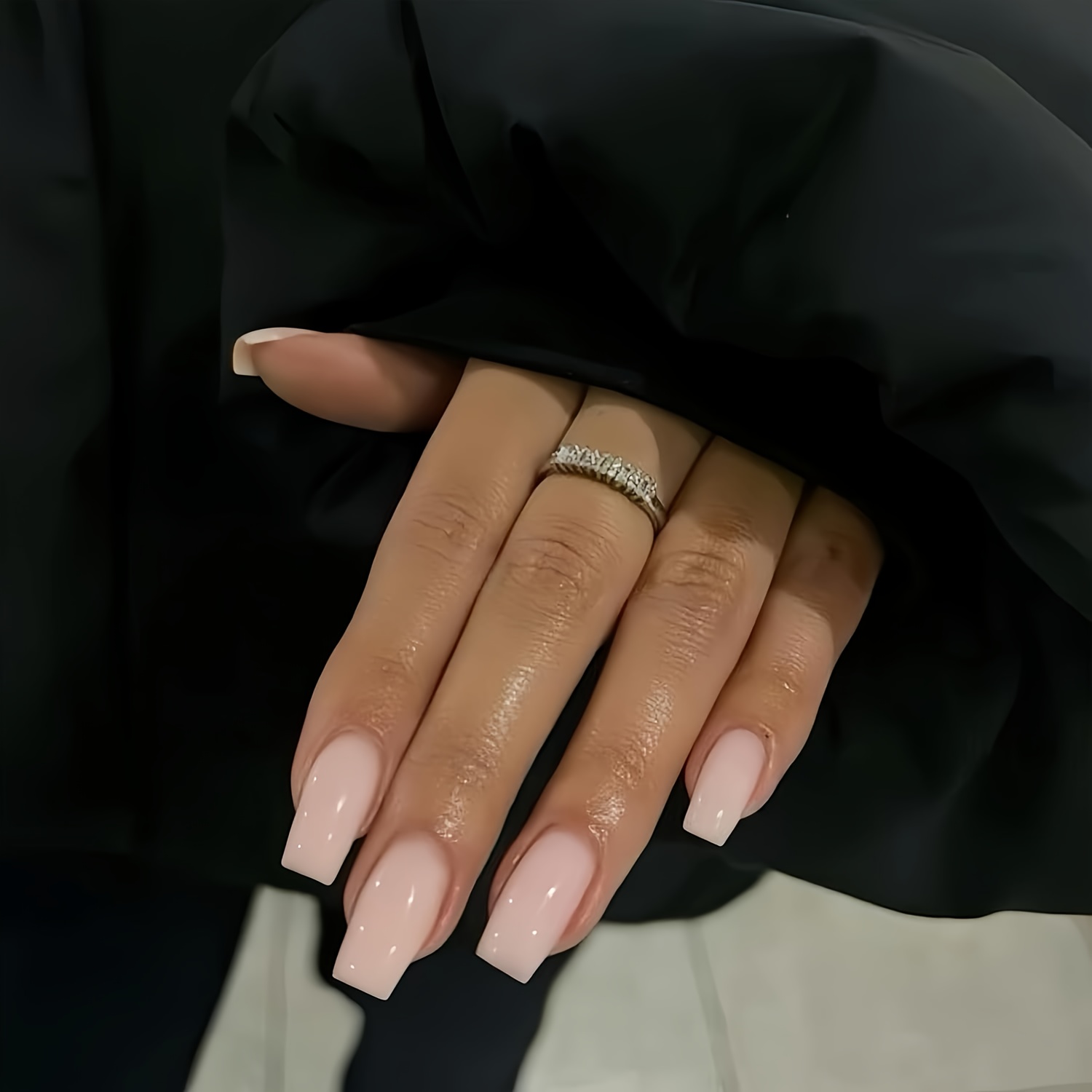 TEMU A Set Of 24 Long Coffin-shaped Press-on Nails For Women, Featuring Thick Square Tips Made Of Acrylic, Designed For Full Coverage With A Shallow Light Gel End