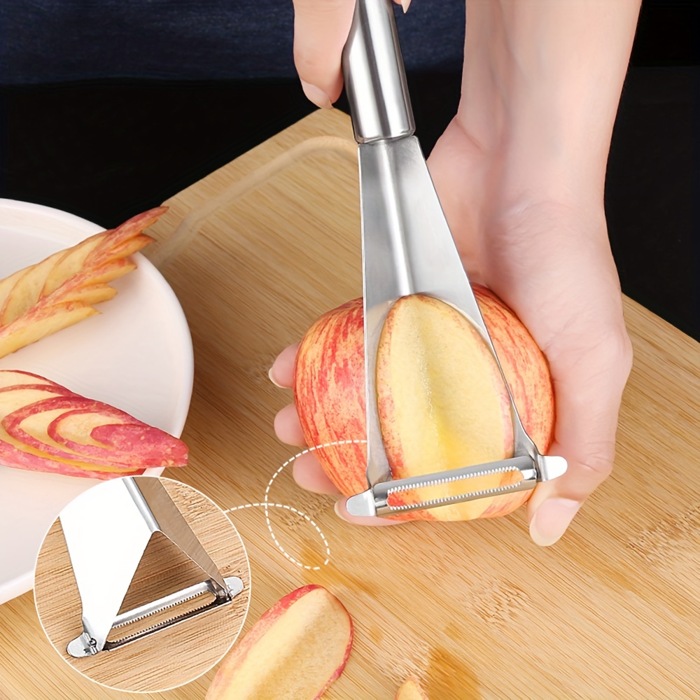 Stainless Multi-Function Apple Slicer and Corer - Triangular Push for Easy Fruit Carving, Slicing, and Peeling - Durable Kitchen for Home Use, Fruit Preparation| Design|Durable Kitchenware, Fruit