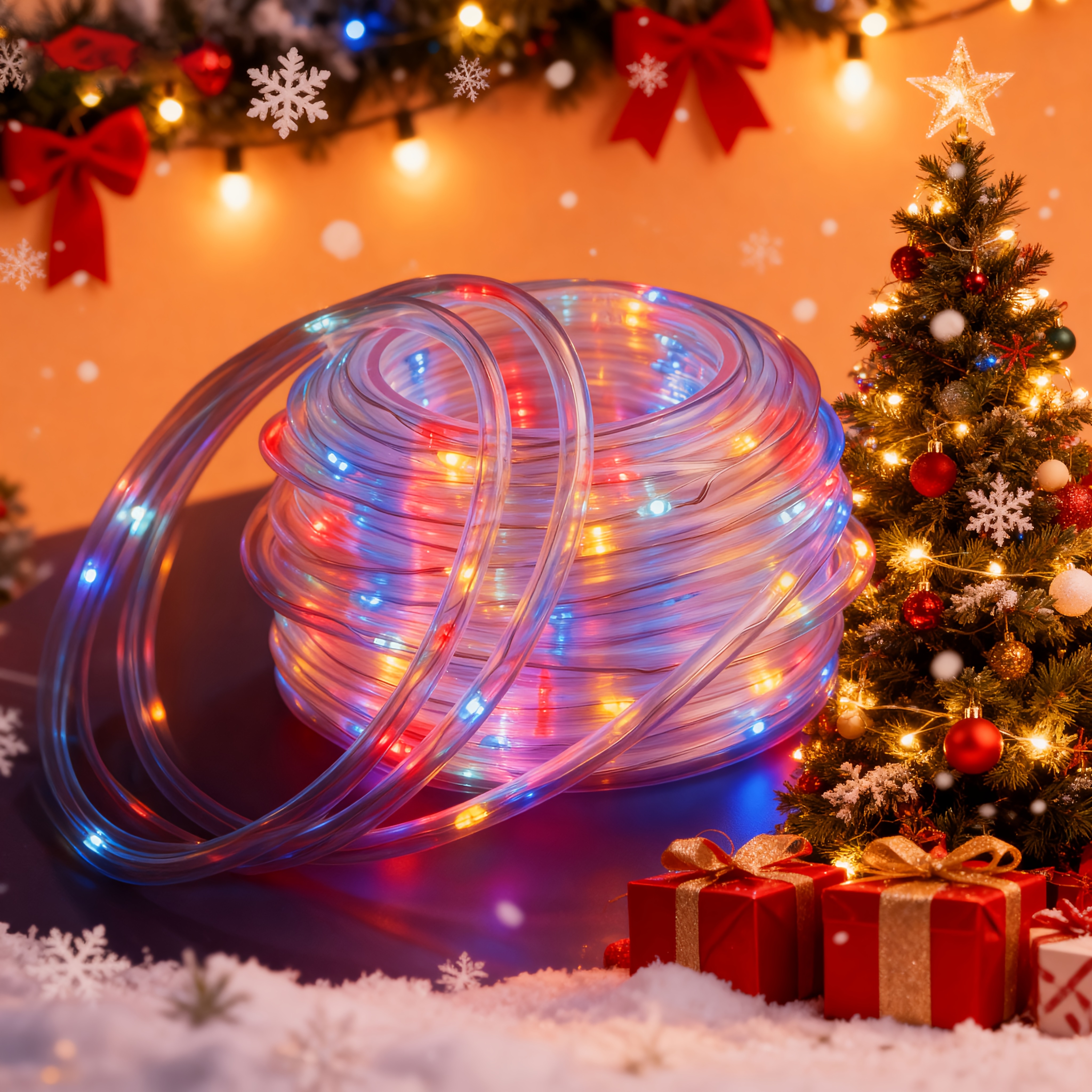 Image of 22m/12m/17m/7m Led Rope Strip Light - Color Changing Fairy String Lights For Christmas & Halloween Decor, Easy Setup, Festive Ambiance|festive Decoration|color Changing Lights Ipx4